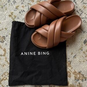 Anine Bing Brown Crisscross Slide Sandals